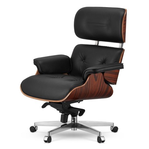 Fotel Biurowy Lucera XL w stylu Lounge Chair Czarna Skóra Brazylijski palisander