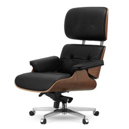 Fotel Biurowy Lucera XL w stylu Lounge Chair Czarna Skóra Ciemny orzech