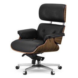 Fotel Biurowy Lucera XL w stylu Lounge Chair Czarna Skóra Jasny Palisander
