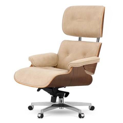 Fotel Biurowy Lucera XL w stylu Lounge Chair Velvet Ciemny orzech Beżowy (SWAN-01) Beżowy (SWAN-01)