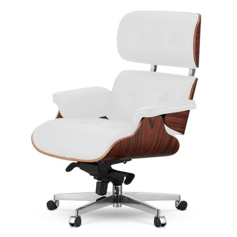 Fotel Biurowy Lucera w stylu Lounge Chair Biała Skóra Brazylijski palisander