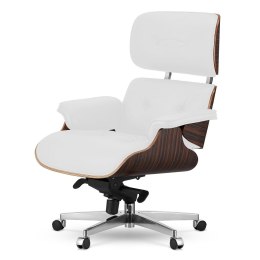 Fotel Biurowy Lucera w stylu Lounge Chair Biała Skóra Ebony