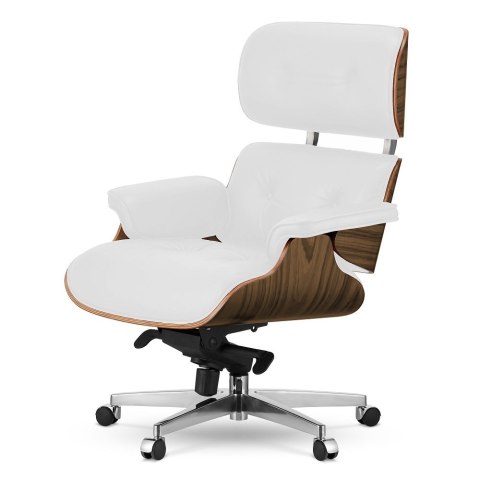 Fotel Biurowy Lucera w stylu Lounge Chair Biała Skóra Jasny Palisander