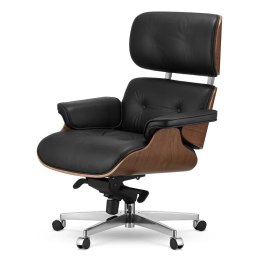Fotel Biurowy Lucera w stylu Lounge Chair Czarna Skóra Ciemny orzech