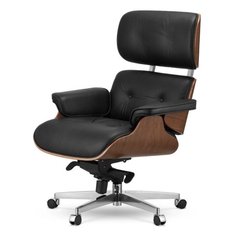 Fotel Biurowy Lucera w stylu Lounge Chair Czarna Skóra Ciemny orzech