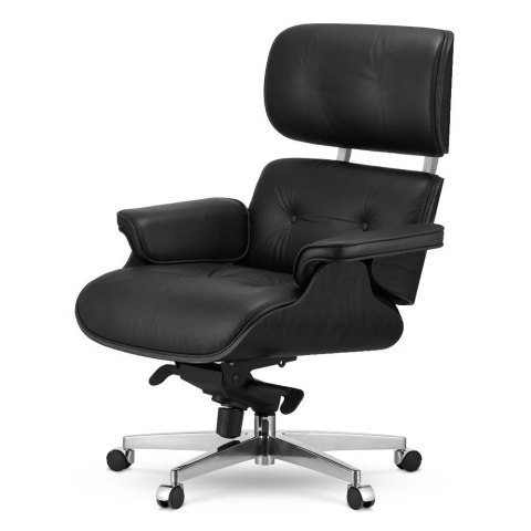 Fotel Biurowy Lucera w stylu Lounge Chair Czarna Skóra Czarny dąb