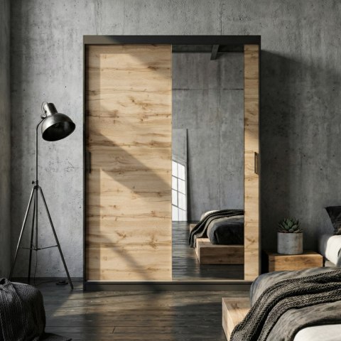 Szafa przesuwna z lustrem VALTURA 150cm czarny / dąb wotan