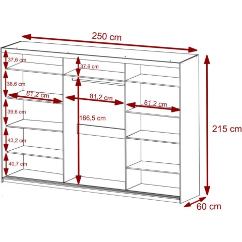 Szafa przesuwna z lustrem VALTURA 250cm kaszmir