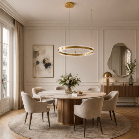 Lampa wisząca ARKADIA LED 60 cm - złoty połysk z kryształowym pierścieniem