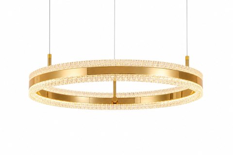 Lampa wisząca ARKADIA LED 60 cm - złoty połysk z kryształowym pierścieniem