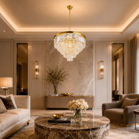 Lampa wisząca SPLENDORE 80 cm - żyrandol złoto-kryształowy
