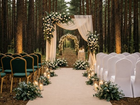 Zestaw 2 krzeseł bankietowych HEKATE zielony + 2 pokrowce WEDING białe