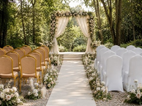 Zestaw krzesło bankietowe HERA beżowe + pokrowiec WEDING biały