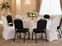 Zestaw krzesło bankietowe HERON czarne + pokrowiec WEDING biały