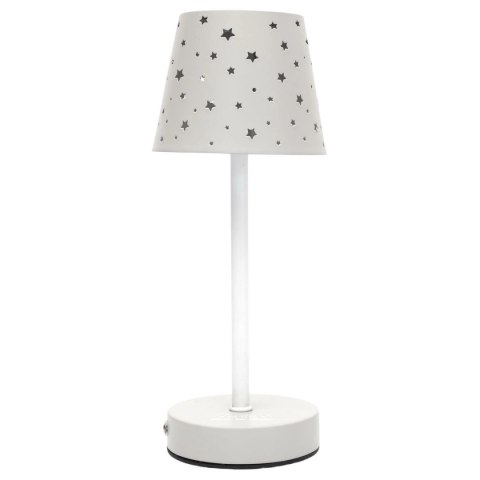 Lampa stołowa ładowana z ażurowymi gwiazdkami biała