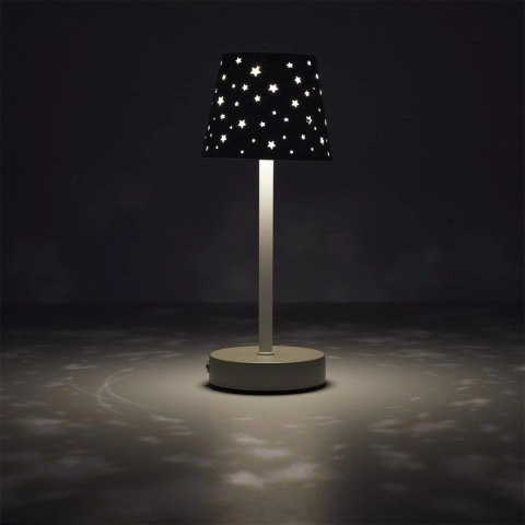 Lampa stołowa ładowana z ażurowymi gwiazdkami biała