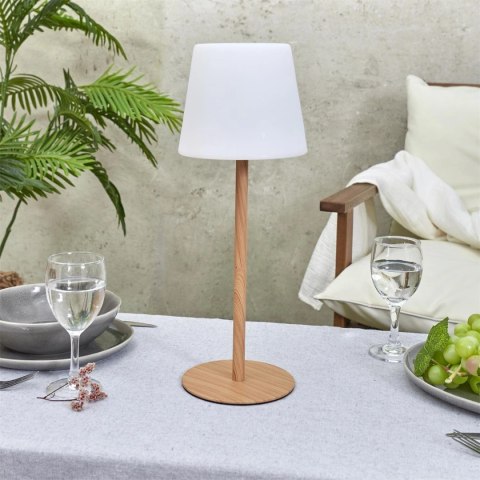 Lampa stołowa ładowana z efektem drewna