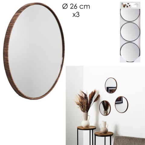 Zestaw 3 luster Toronto, okrągłych, orzech 26cm