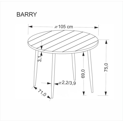 BARRY stół okrągły, blat - orzechowy, nogi - czarny