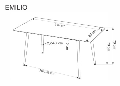 EMILIO 120 stół blat - biały marmur, nogi - czarny
