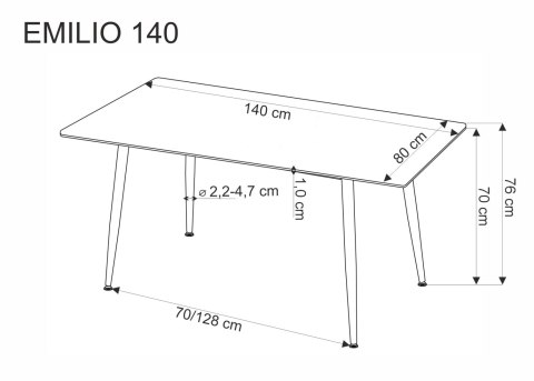 EMILIO 140 stół blat - biały marmur, nogi - czarny