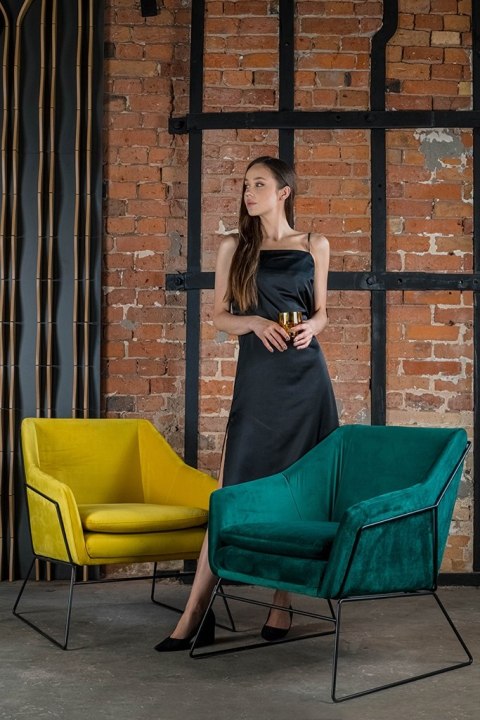 Fotel EMMA VELVET ciemny zielony - welur, metal