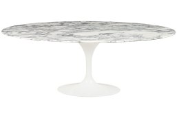 Stół TULIP ELLIPSE MARBLE ARABESCATO - biały - blat owalny marmurowy, metal