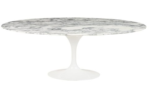 Stół TULIP ELLIPSE MARBLE ARABESCATO - biały - blat owalny marmurowy, metal